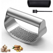 Garlic Press Set, Crusher Squeezer for Garlic Ginger, Silicone Garlic Peeler, Cleaning Brush