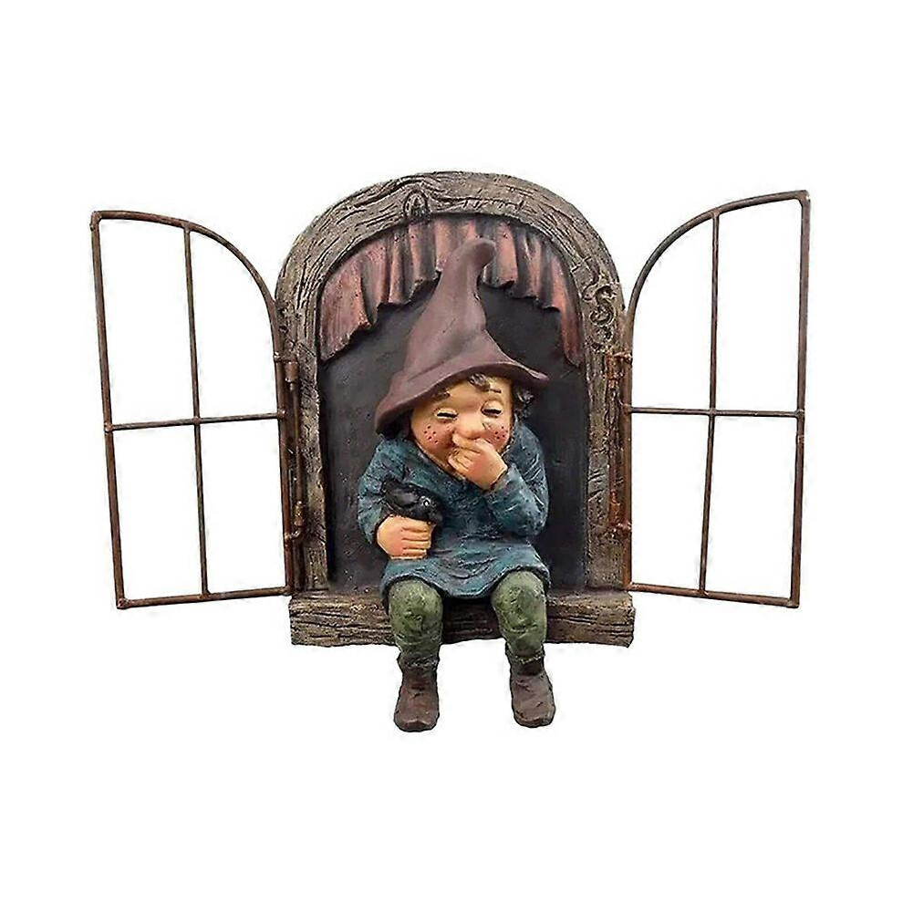 (As show, One size) Fairy Garden Ornaments, Mischievous Garden Gnome Peeping Resin Hanging Figurine Outdoor Statue Accessories Tree Decoration