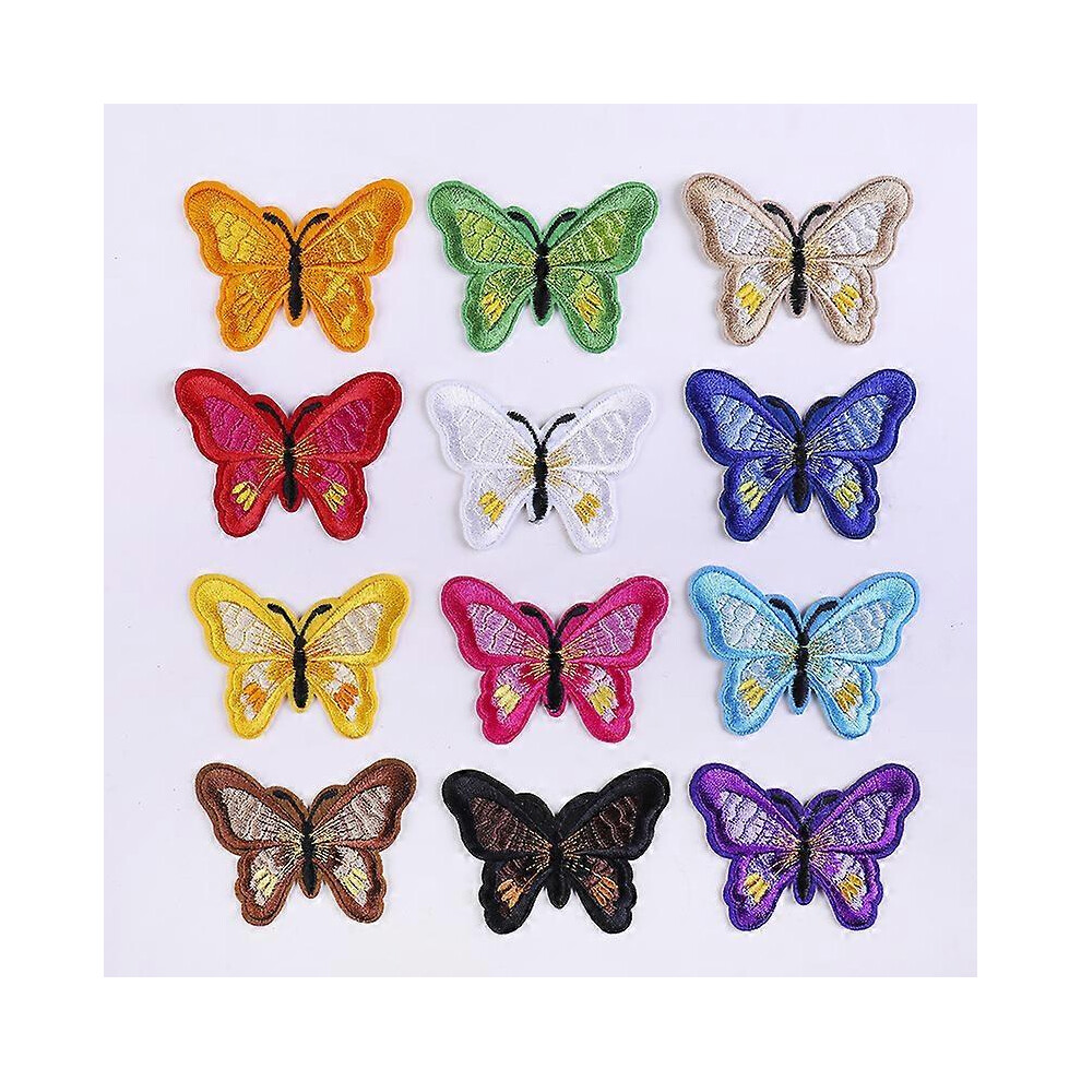(As show, One size) (12 Pcs Butterflies) Multicolor Patches Random Mix Handmade Patch Assorted Iron-on or Sew Embroidered Iron-on DIY for Clothes Jeans Bag Hat Shoes