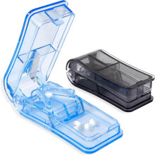 (As show, One size) (Blue and Black) Tablet Cutter, 2 Pieces Tablet Splitter, Portable Pill Splitter, for Small Pills and Large Pills 2 in 1 with, Pill Storage Compartmen