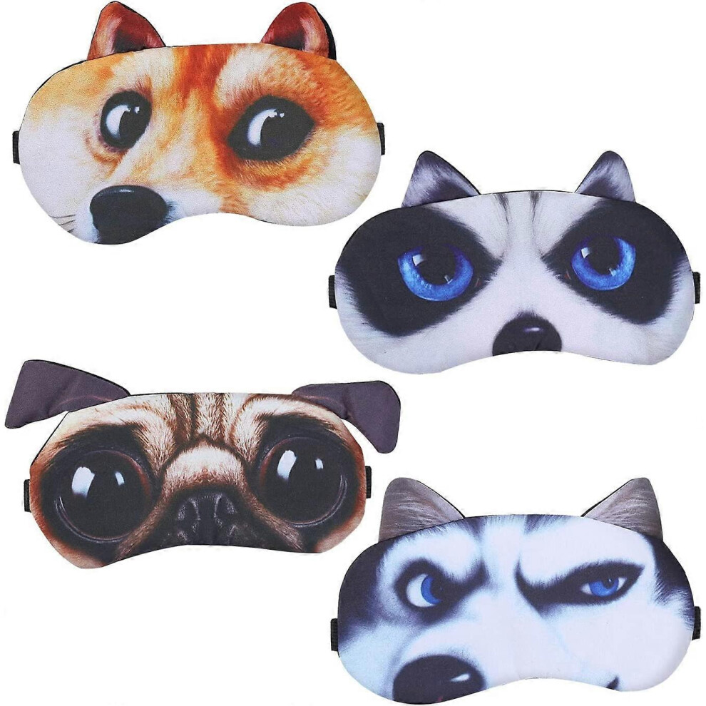 (As show, One size) Set of 4 Sleep Mask, Animal Sleep Mask Soft and Fluffy Eye Mask for Sleeping Eyepatch Rest Night Mask, Sleep Mask for Girls, Women(Cute Dog 4 PCS)