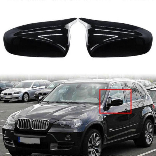 For X5 E70 X6 E71 2007-13 Side Wing Mirror Cover Caps Gloss Black Left+Right 2