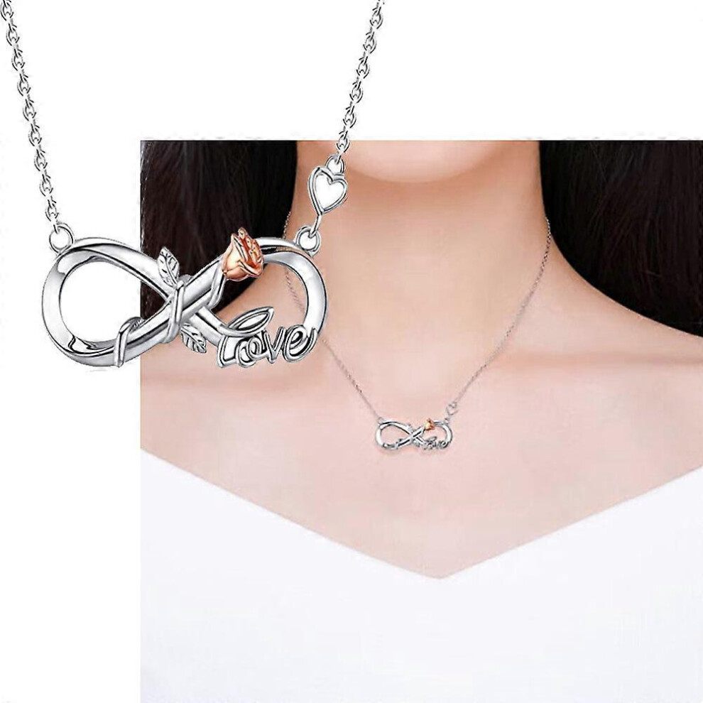 (As show, One size) One Piece (Silver, about 45+5cm long) Necklace for Women Rose Gold Infinity Rose Fancy Flower Pendant Necklace Daughter Mother Gift for Wife