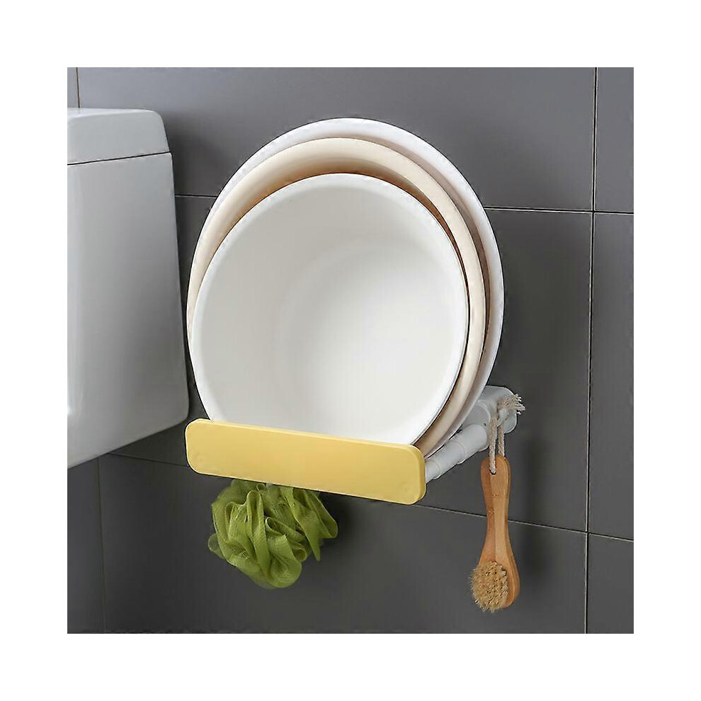 (As Show, One Size) Punch Free Retractable Concealed Sink Rack Toilet Storage Rack Bathroom Storage Rack Yellow
