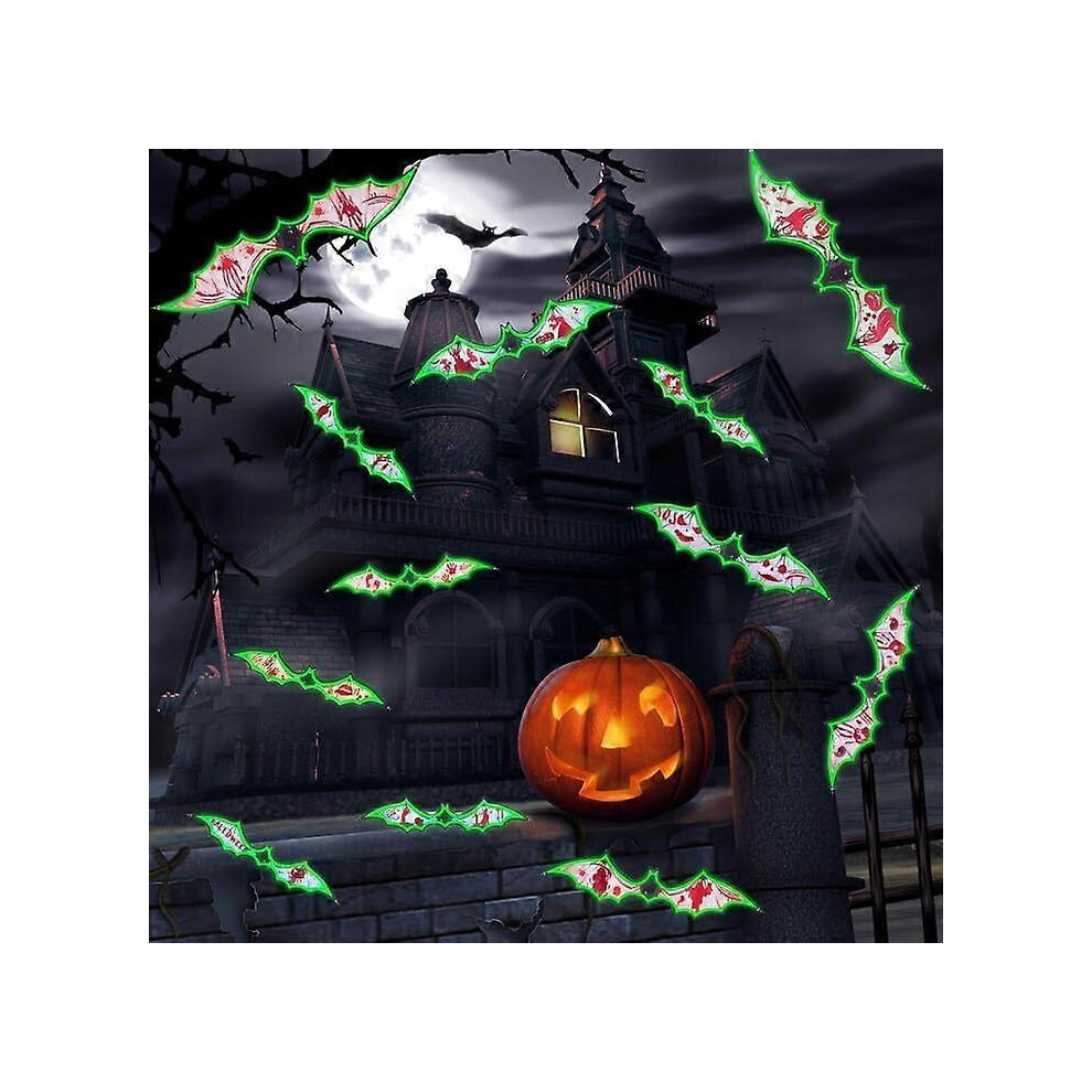 (As Show, One Size) 48Pcs Halloween 3D Bat Decorations, 3 Different Sizes Pvc Sticker Luminous Bats For Home Decoration Wall Decal Diy Bathroom Indoor Light