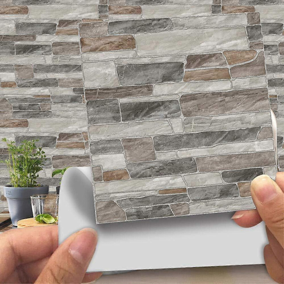 (As show, One size) Tile Adhesive for Bathroom and Kitchen, (20cm) 20 Pieces Faux Leather Tiles Style 3D Stone Faux Waterproof Self Adhesive Decor