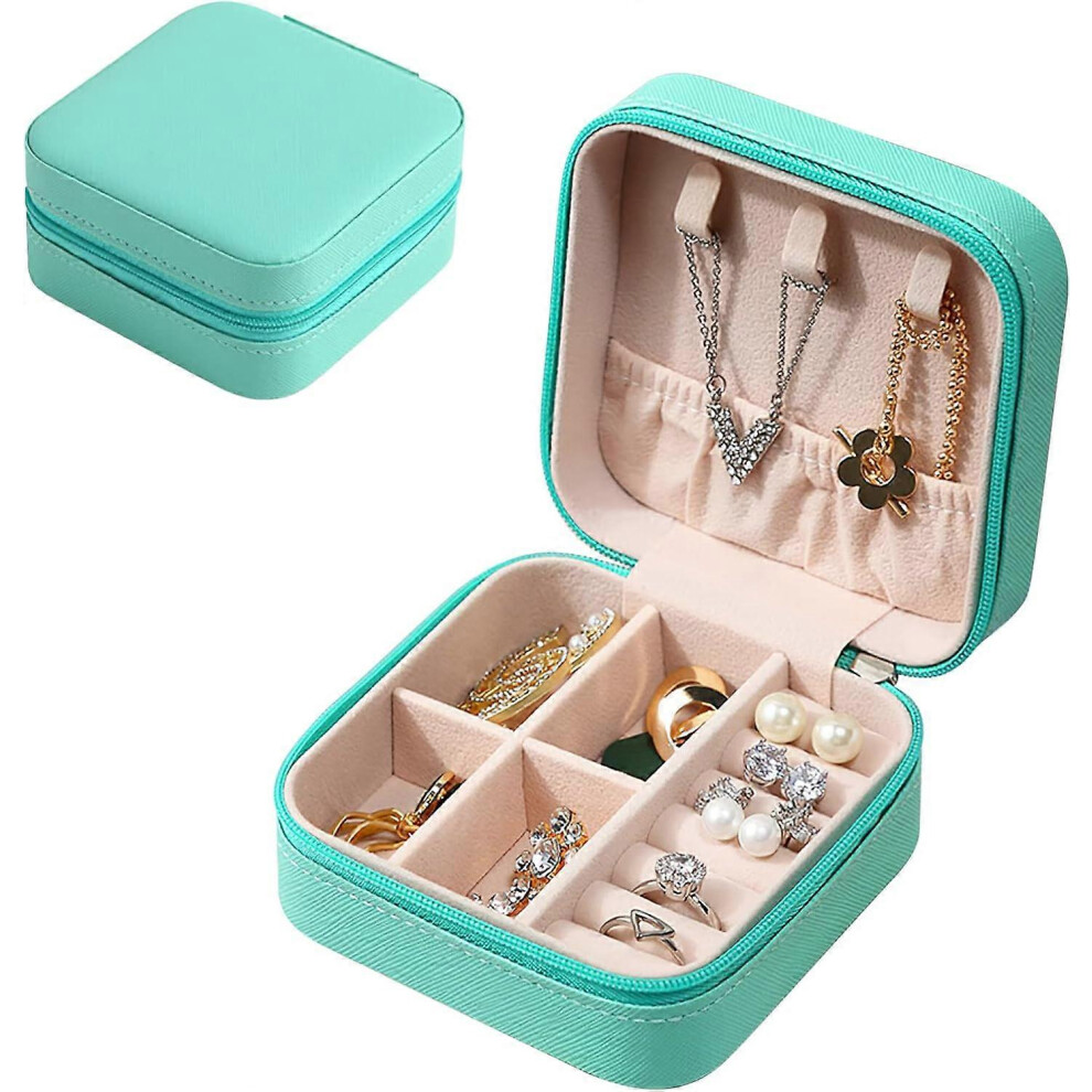 (As show, One size) Blue Jewelry Box, Jewelry Box for Women, Small PU Leather Travel Jewelry Organizer, Portable Jewelry Box Organizer, Jewelry Box for Storing Rings/Neck
