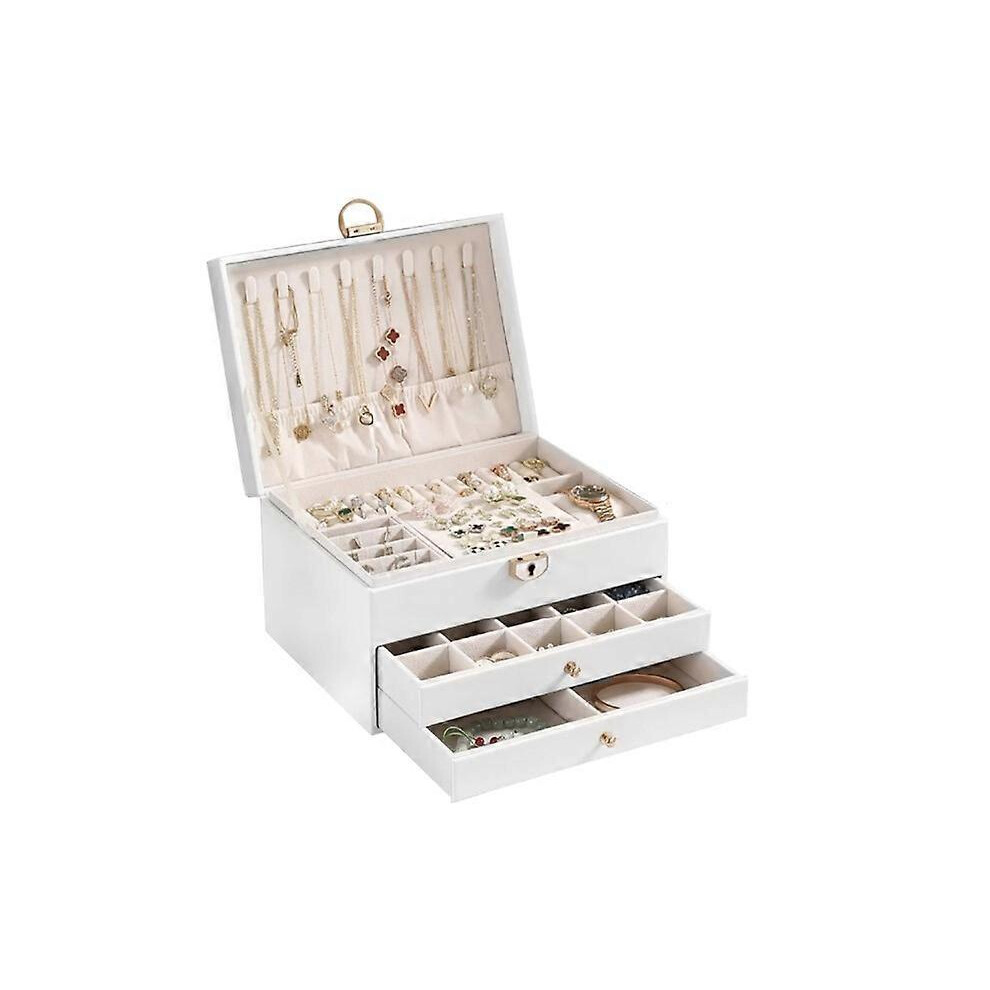 (As show, One size) Jewelry Box, Jewelry Chest, 3 Tiers Lockable Jewelry Storage, Waterproof Leather Jewelry Box, Jewelry Box for Girls Storing Rings Necklaces Watches