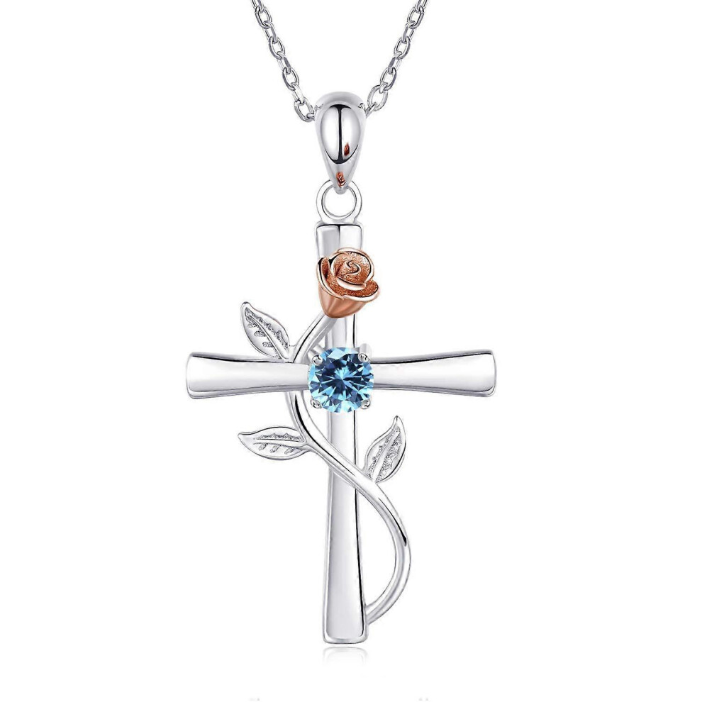 (As show, One size) One piece (blue, about 48.5 in length) Necklace for Women Cubic Zirconia Flower Pendant Necklace Mother Daughter Gift for WifeMother's Day Gift