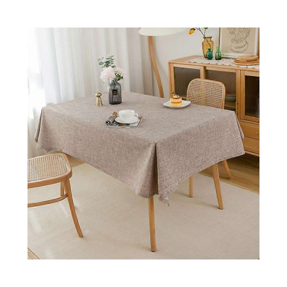 (As show, One size) One piece (waterproof shallow khaki thick linen, 90*90cm) simple waterproof tablecloth cotton linen solid color office, indoor and