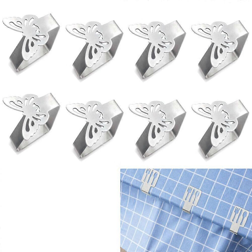 (As show, One size) 8PCS (Silver Butterfly) Table Cloth Clip, Adjustable Table Cloth Clip, Table Cloth Clip, Stainless Steel Tablecloth Clips, Garden Table Cloth, Table C