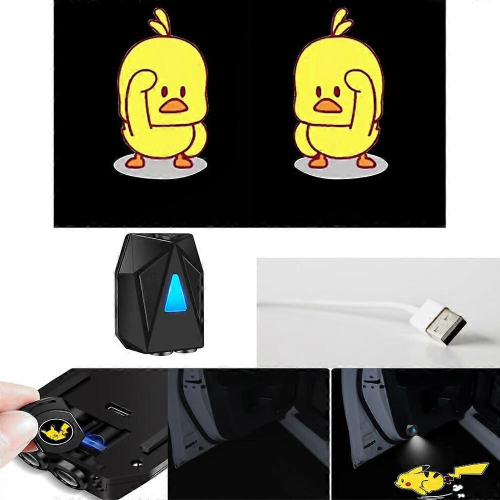 (As show, One size) 1pcs (Waving Little Yellow Duck) Dynamic Car Welcome Light Wireless Induction Projector Rechargeable Welcome LED Car Lights Fit Al
