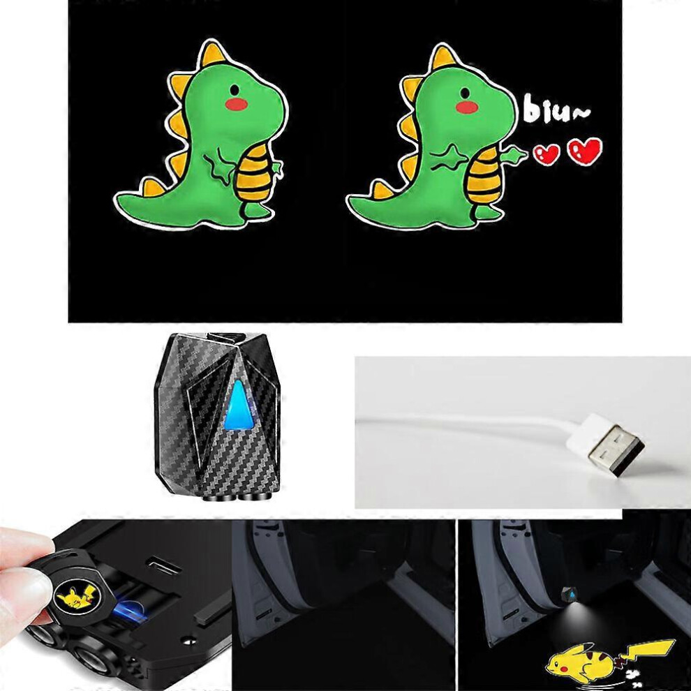 (As show, One size) 1pcs (Dinosaurs Throwing Hearts) Dynamic Car Welcome Light Wireless Induction Projector Rechargeable Welcome LED Car Lights Fit Al
