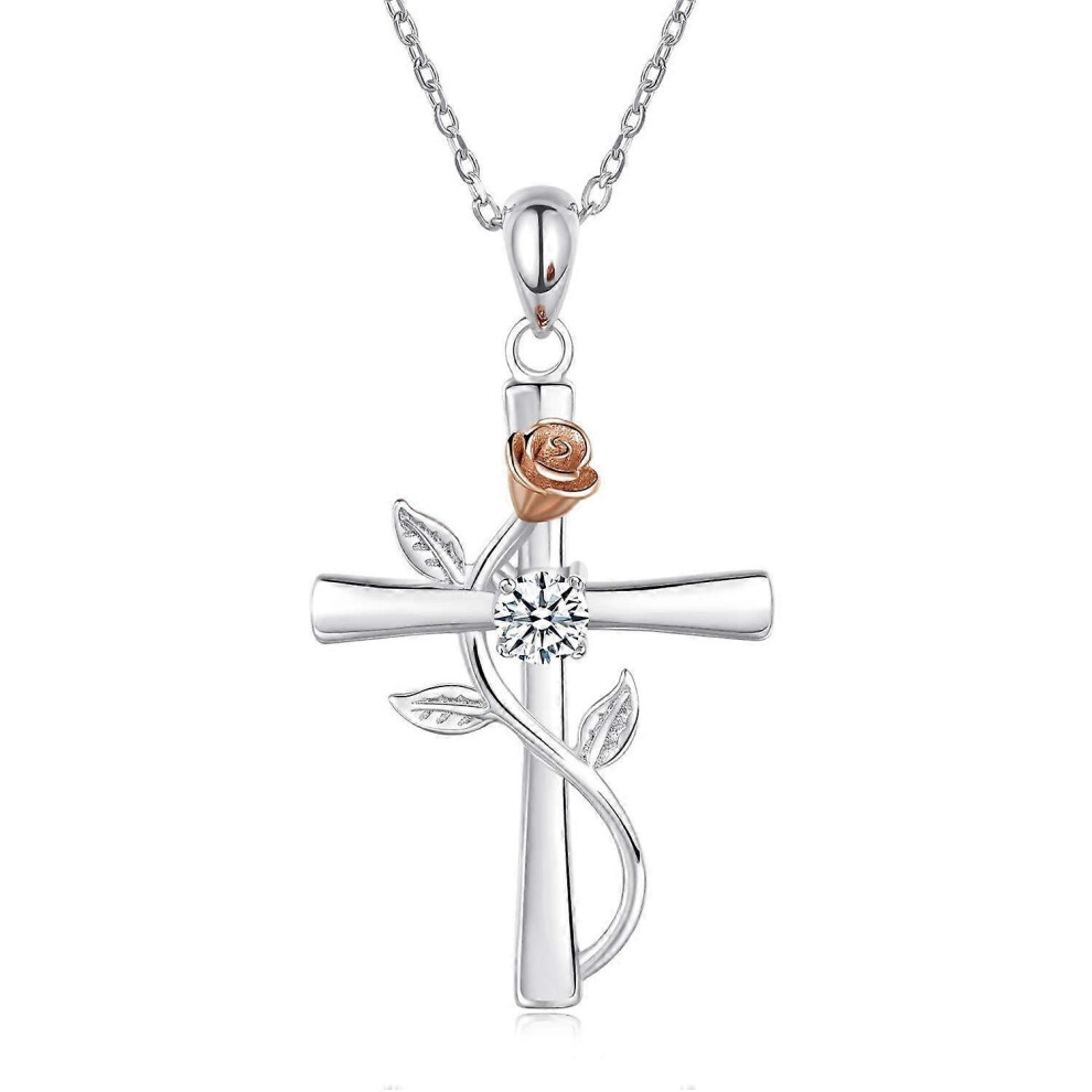 (As show, One size) One piece (white, about 48.5 in length) Necklace for Women Cubic Zirconia Flower Pendant Necklace Mother Daughter Gift for WifeMother's Day Gift