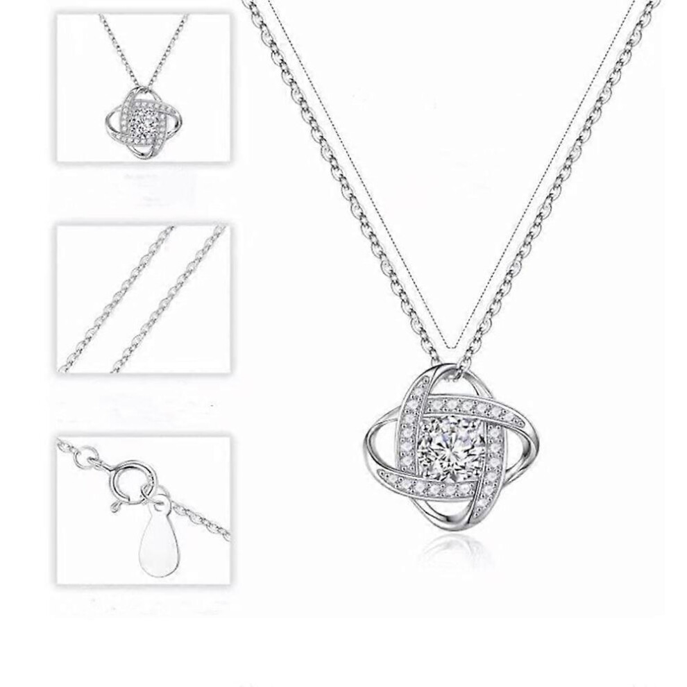 (As show, One size) One piece (silver, length about 40+5cm) four leaf Eternal Star necklace full diamond pendant, mother's day gift