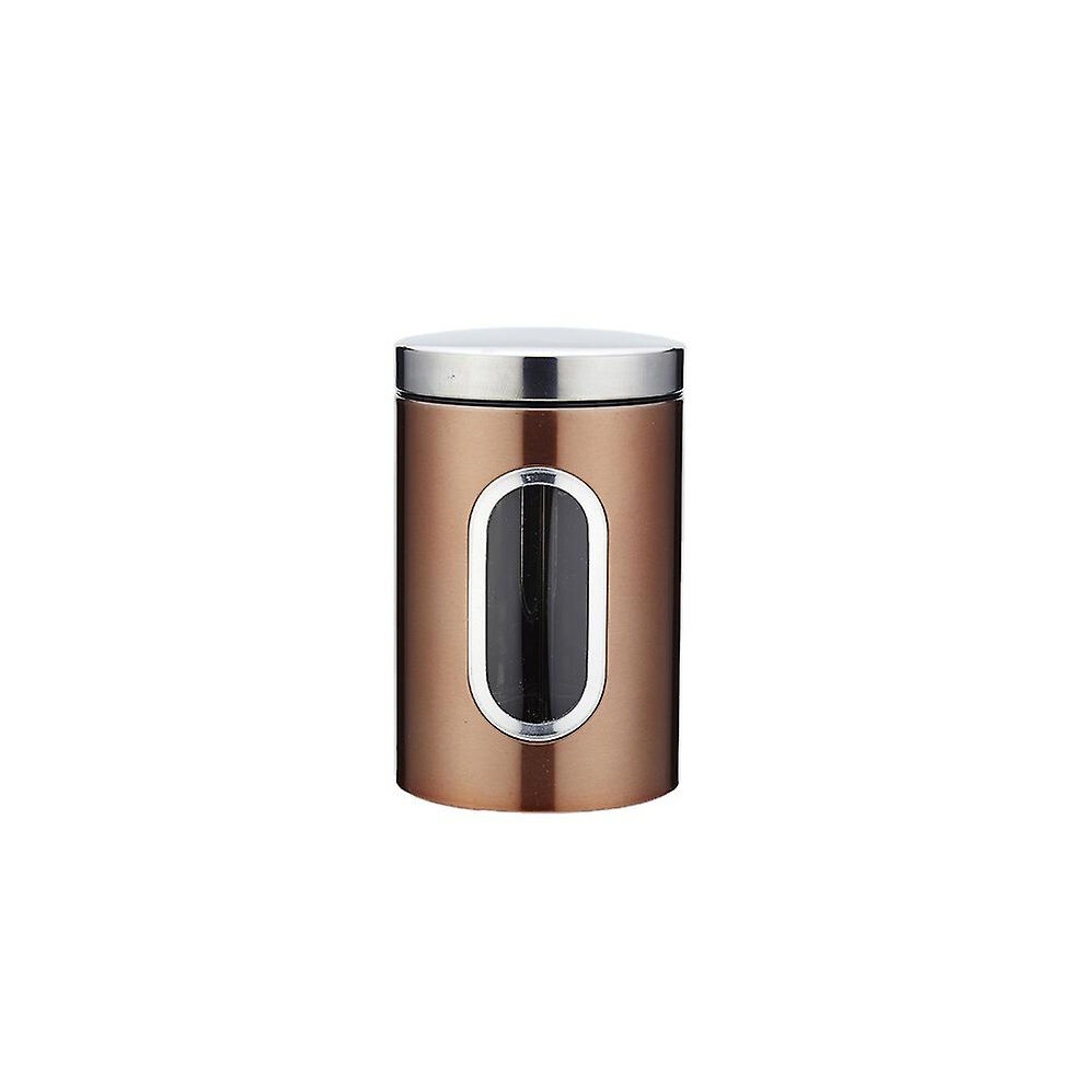 (As show, One size) Brown Stainless Steel Airtight Coffee Jar, Kitchen Storage Box, Food Airtight Jars With Window, For Seed/coffee/grain/spice/tea