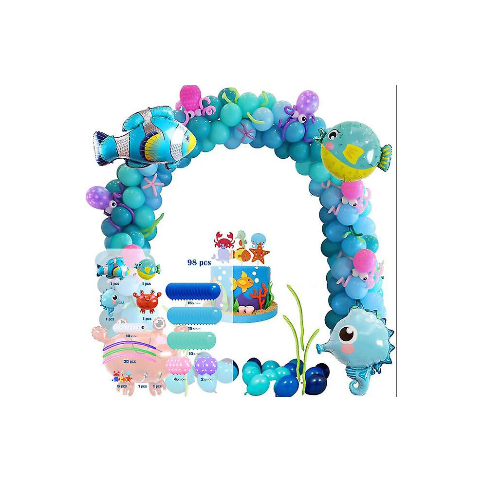 (As show, One size) Sea Theme Birthday Decorations For Kids, 98 Pieces Sea Birthday Decorations With Happy Birthday Banner, Ocean Animals Balloon Birthday Party Decoratio