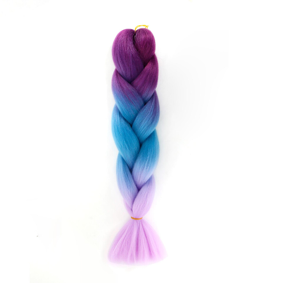 (As show, One size) 3pcs(purple Blue) Braiding Hair Extensions 60cm Hair Extension Braid Braiding Hair Synthetic Braiding Braids Meches