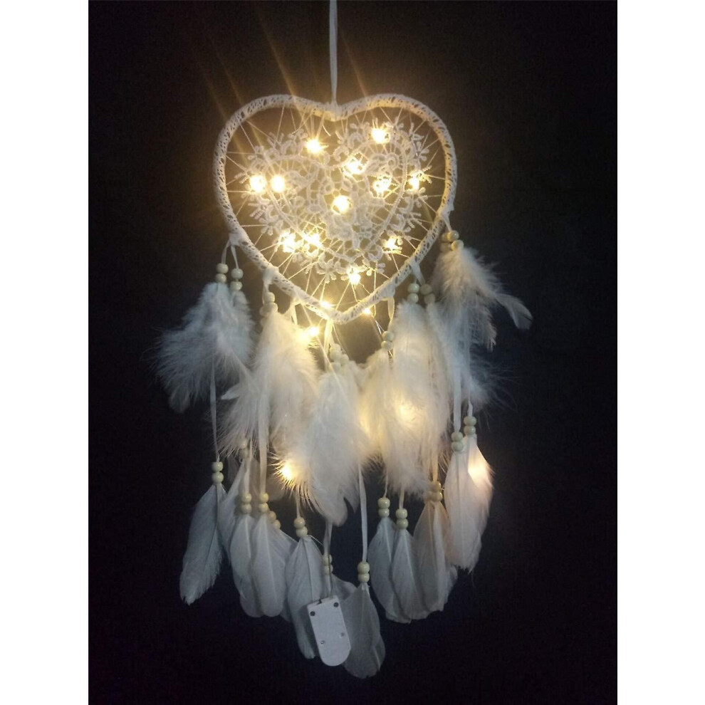 (As show, One size) Dream Catcher(20*45cmwhite,light), Boho Style Led Light Handemade For Bedroom Car Decor, Dream Catcher Wall Hanging Romantic Decor