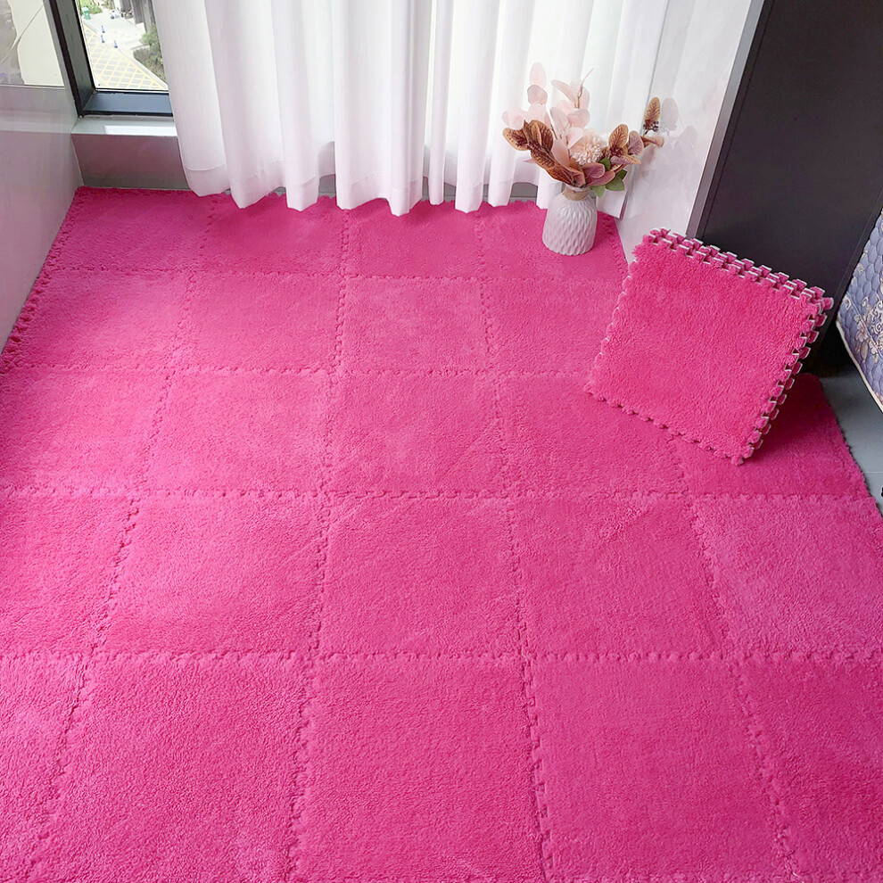 (Rose Red) 12PCS Plush Interlocking Foam Play Mats