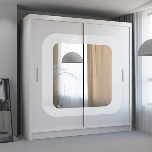 MN Furniture (White, 150cm) Modern Sliding Wardrobe with Mirror Doors