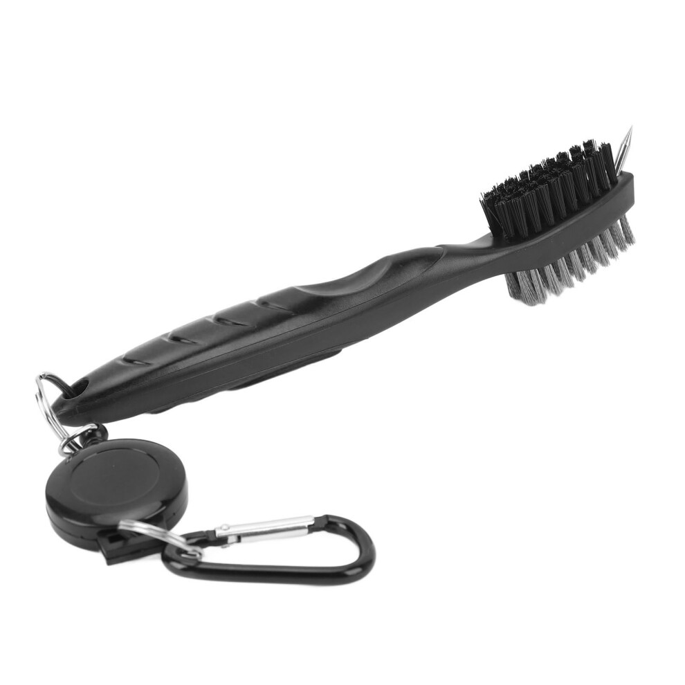 Golf Club Brush with Retractable Cord Dual Sided Steel Bristles Ergonomic Handle Golf Club Cleaning Brush Black-image-OPC-PHQ5WBV-NEW