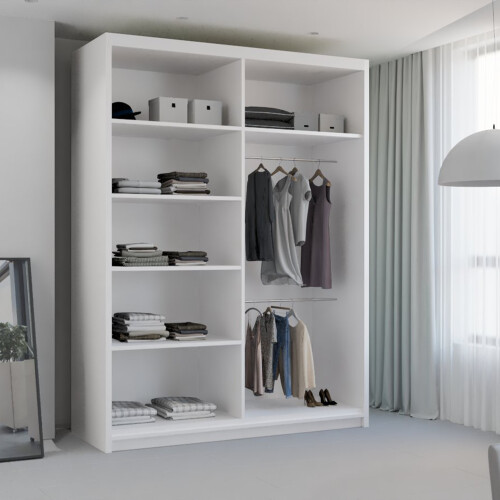 MN Furniture (White, 150cm) Modern Sliding Wardrobe with Mirror Doors 1
