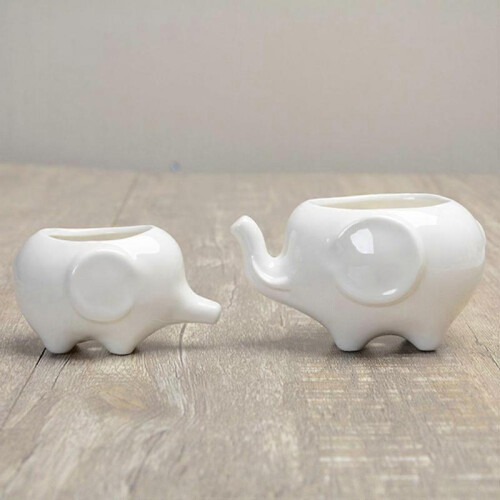 2pcs Elephant Flower Pot Modern White Ceramic Succulent Planter Pots Tiny Flower Plant Containers 1