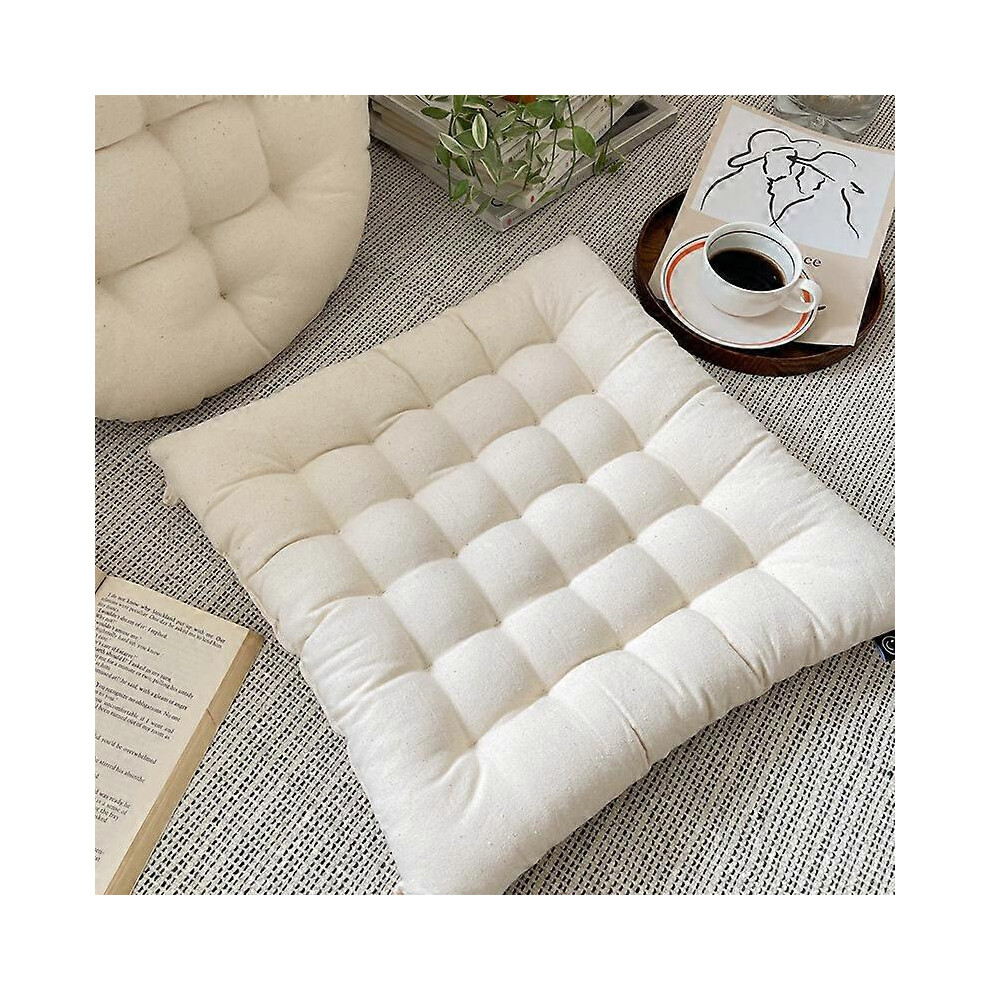(As show, One size) SquareElegant Chair Pad 40x40cm, Cotton, Machine Washable, Cream