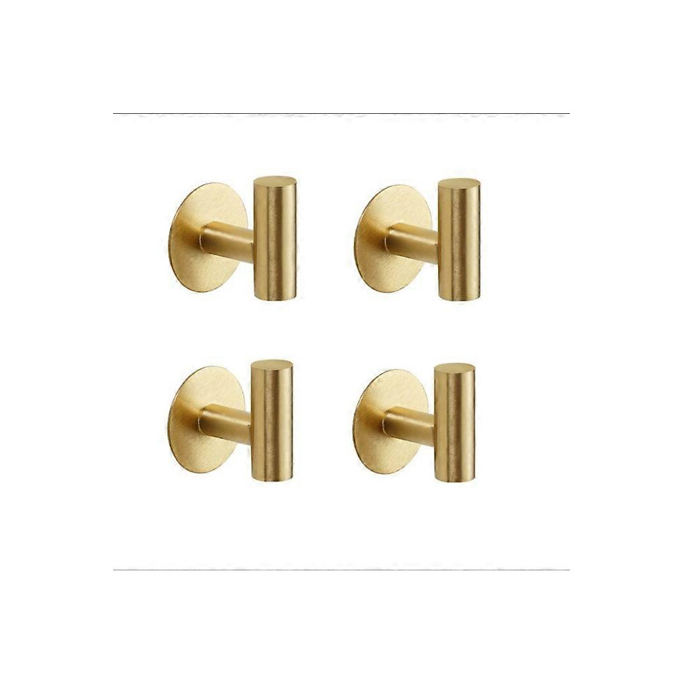 (As show, One size) 2 Pack Adhesive Hooks, Brushed Gold SUS304 Stainless Steel Hooks, Heavy Duty Waterproof Wall Mounted Hooks for Coats, Robes, Towels for Bathroom, Kitc