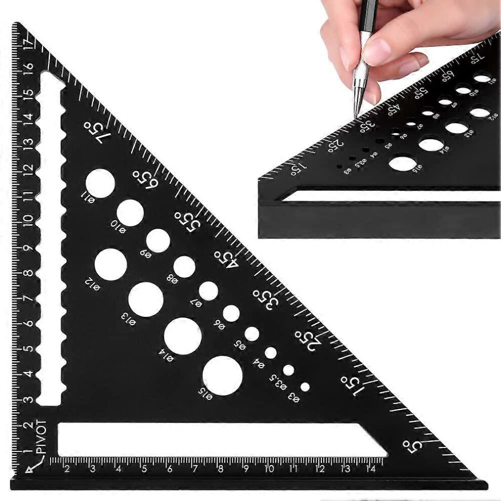 (As show, One size) 5 in 1 Carpenter's Square, Multifunction Carpenter's Square 180 mm, Aluminum Ruler, Protractor from 45 to 90 Degrees, Squares for DIY Tools