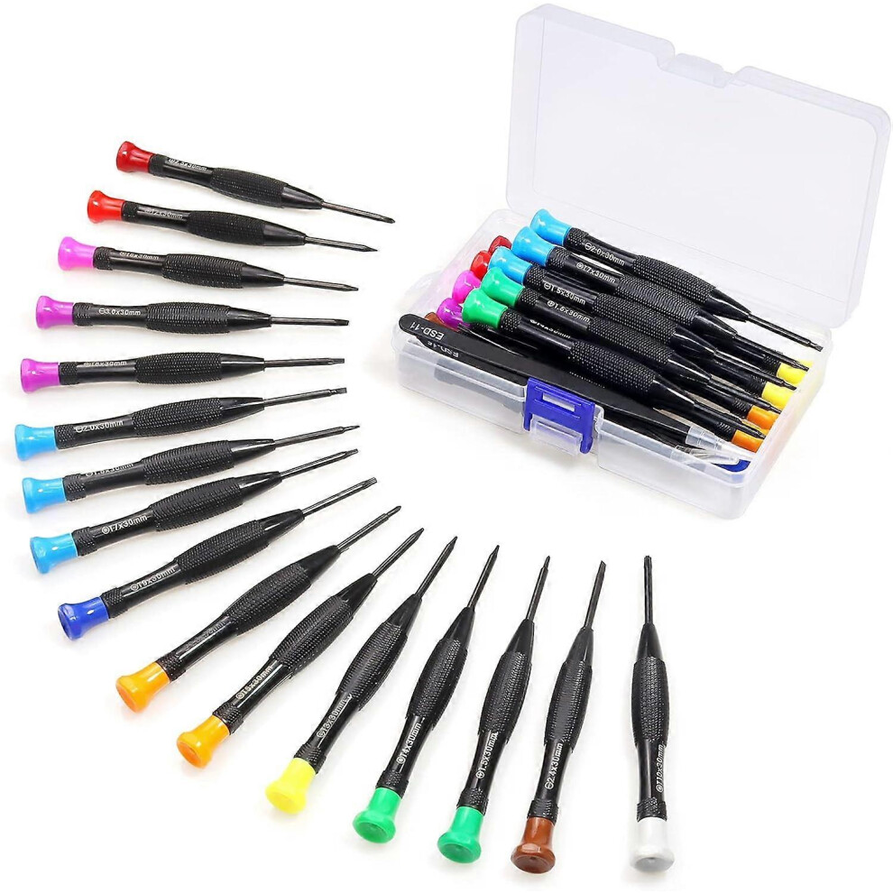 (As show, One size) 18 Pieces Torx Screwdriver Mini Magnetic Torx Flathead Phillips Small Tweezer Screwdrivers with T2 T3 T4 T5 T6 T7 T8 T9 T10 for Xbox Computer Phone Wa