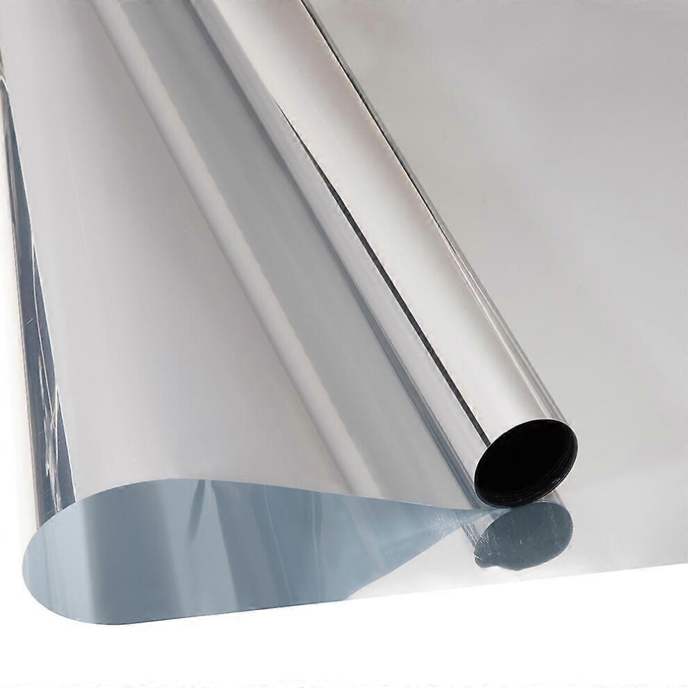 (As show, One size) 44.5 x 200 cm, silver, anti-glare window film, one-way mirror window film, sun protection, anti-UV, anti-heat, self-adhesive blackout window film.