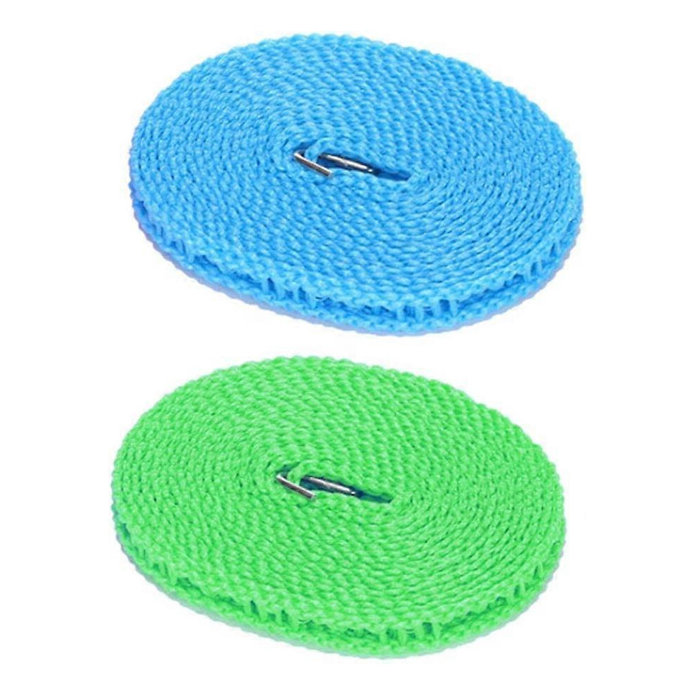 (As show, One size) Windproof Clothesline 2Pcs,(Blue, Green, 5m) Nylon Clothesline, Portable Travel Clothesline, Used for Indoor and Outdoor Camping C