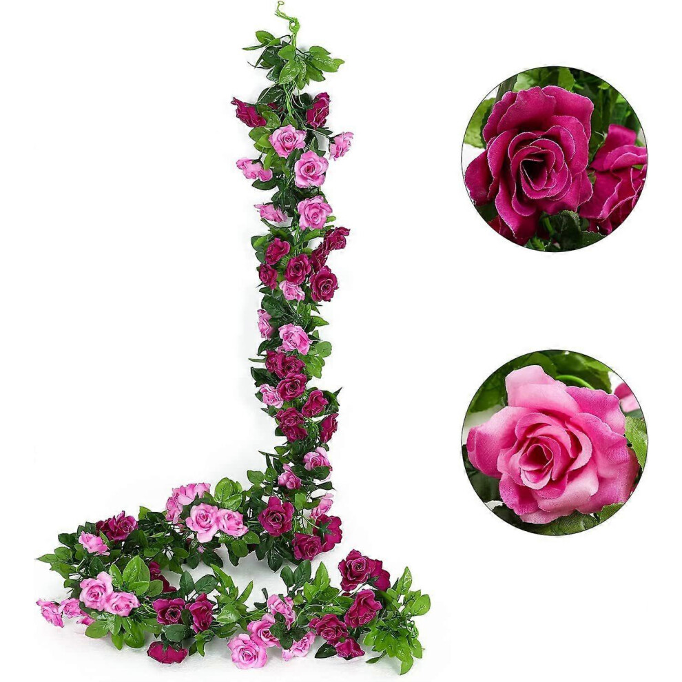 (As show, One size) (Magenta) 2pcs Artificial Flower Garlands 15.8 Feet Rose Vine Silk Hanging Flowers for Wedding Arch Party Home Garden Wall Decor
