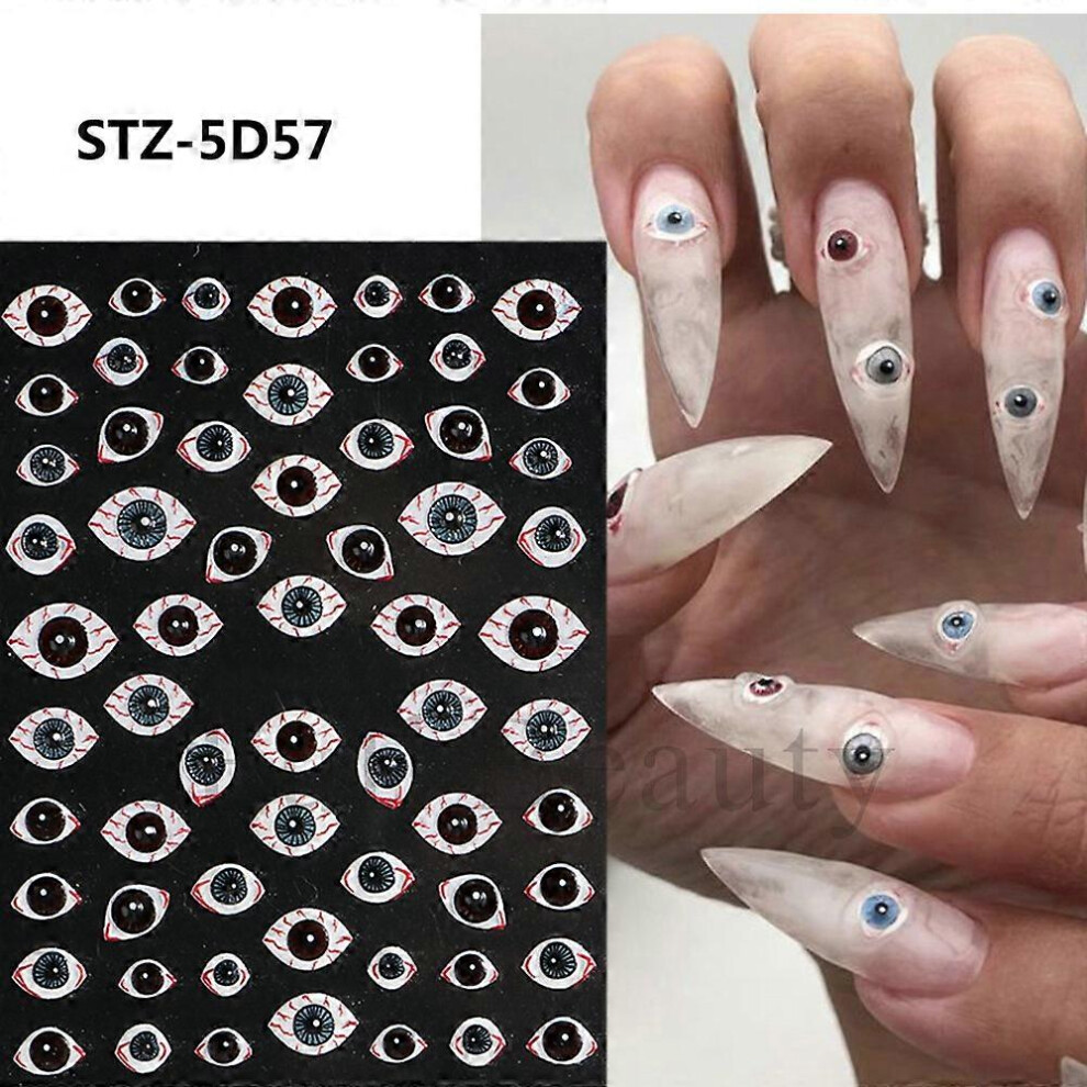 (As show, One size) 5 pcs Nail Stickers, for Halloween, Skull, Spider, Bone, Pumpkin, Nail Stickers