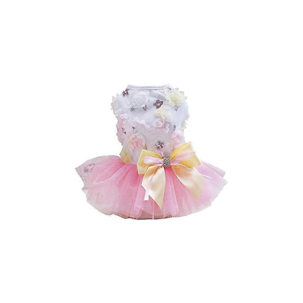 (As show, One size) (XS,Pink)Dog Dress Puppy Skirt Dog Princess Tutu Dresses Flower Wedding Dress Luxury Lace Bow Dress for Small Dog Girl