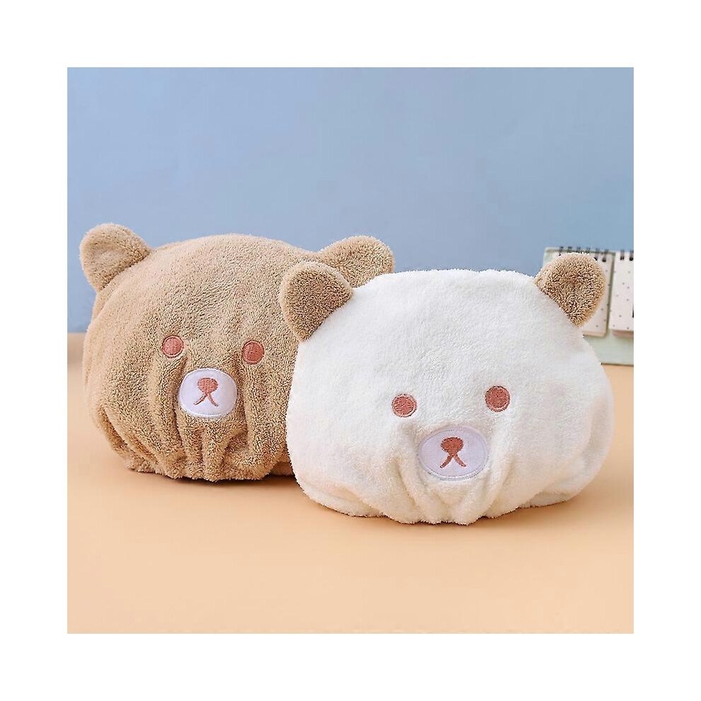 (As show, One size) 2 Pieces Dry Hair Cap Girls Dry Towel, Cute Bear Bath Towel Children's Hat for Hair Quick Drying for Super Absorbent Coral Fleece Hair