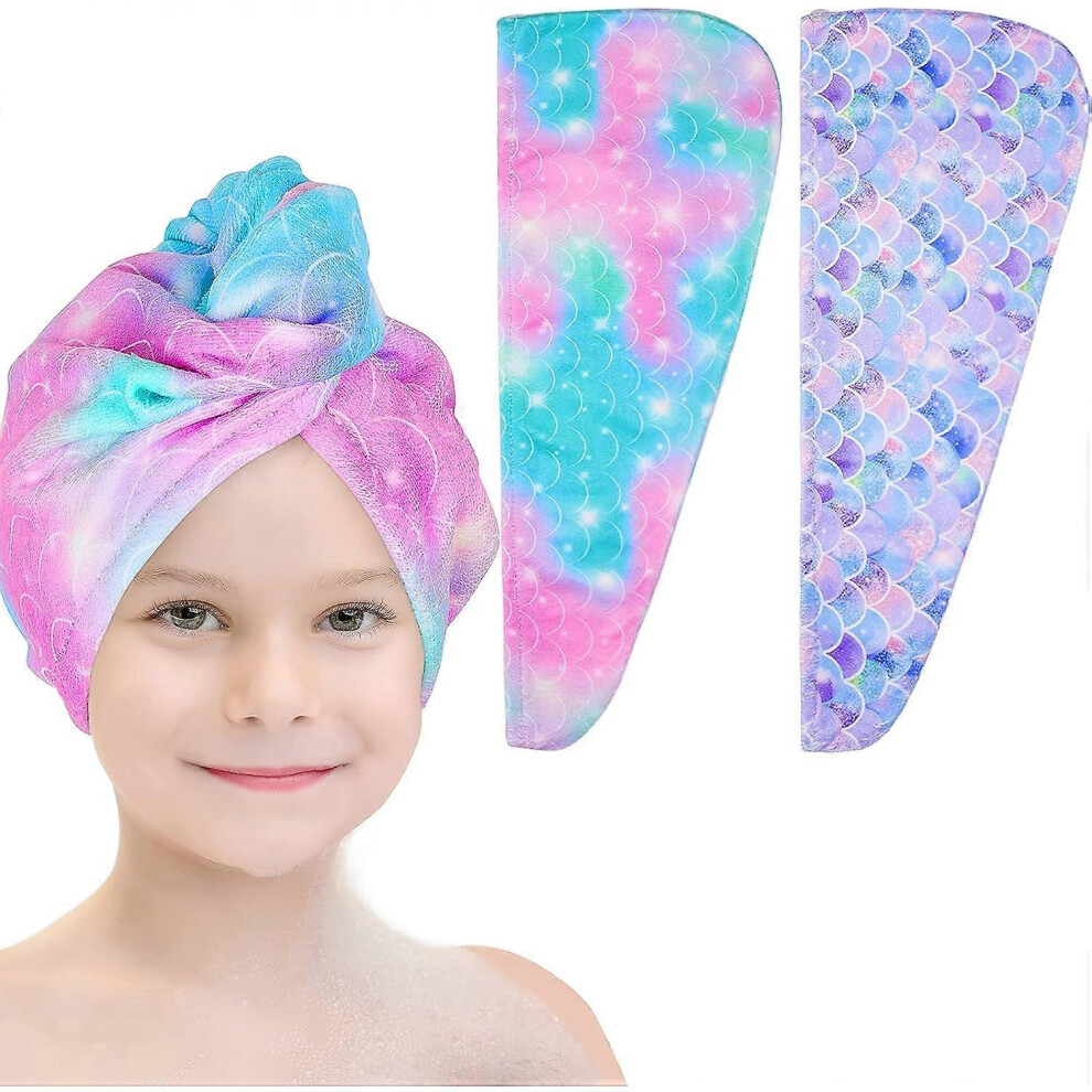 (As show, One size) 2PCS Microfiber Hair Towel Wrap Turban Absorbent, Hair Drying Towels with Button Design