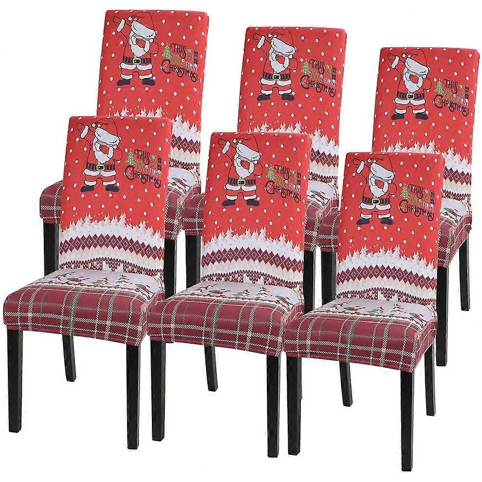 (As show, One size) Christmas Chair Covers Set of 6 Stretch Chair Covers for Chair Decor Universal Fit Dining Room Party Banquet Red White