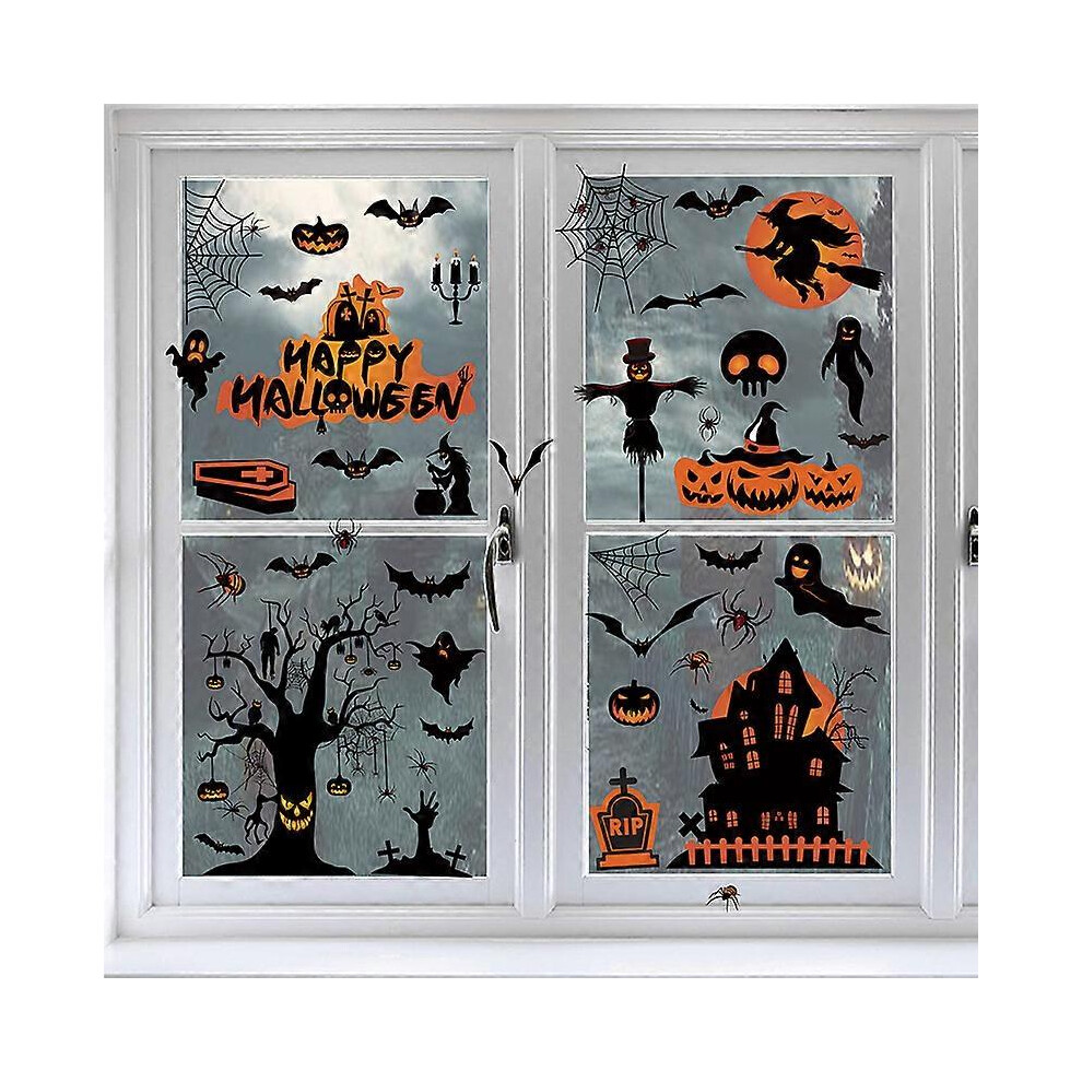 (As show, One size) 5 Style Halloween Window Stickers Halloween Pumpkin Cat Bat and Ghost Decals for Halloween Halloween Party Decorations Window Stic