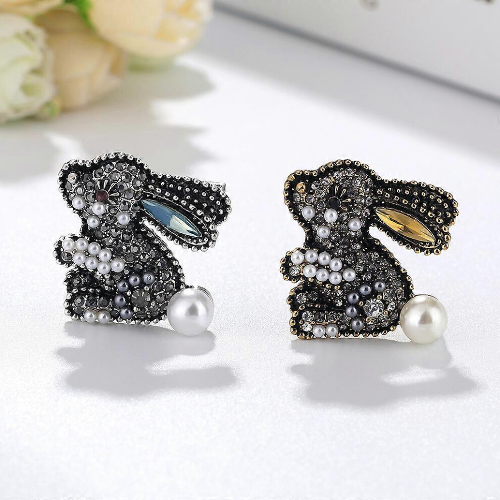 (As show, One size) 2 pcs Diamond Rabbit,fashion cute pearl brooch pin ornaments,clothing accessories