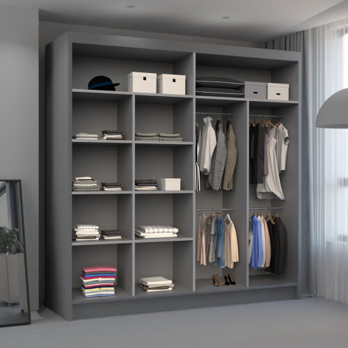 MN Furniture (Grey, 203cm) Modern Sliding Wardrobe with Mirror Doors 1