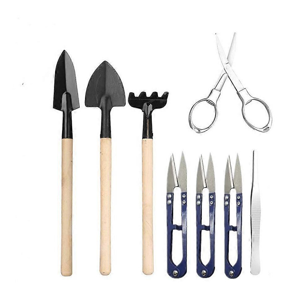 (As show, One size) 9pcs Mini Gardening Tool Kit for Bonsai, Succulents, Potted Plants