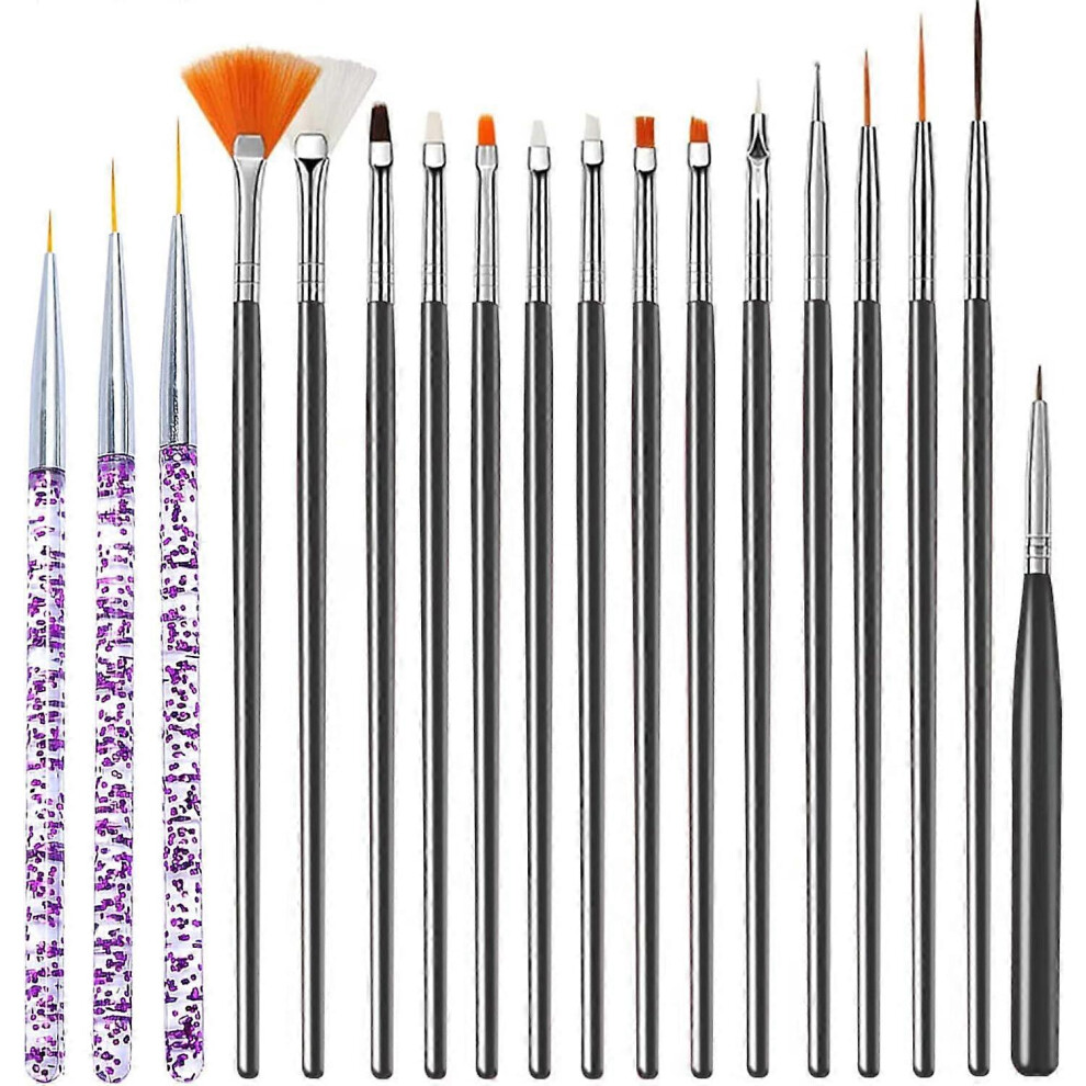 (As show, One size) Nail Art Brush Set, 15 Pieces Nail Art Brush, 3 Pieces Nail Detail Brushes, Drawing Pen Set Nail Tool for Watercolor Nail Art Brush, Black + Purple