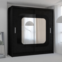 (Black, 150cm) Modern Sliding Wardrobe with Mirror Doors