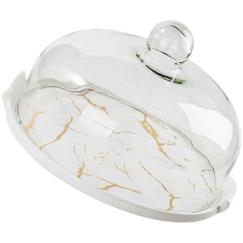 Marbled Ceramic Tableware Cake Dessert Plate with Cover Dessert Container 2