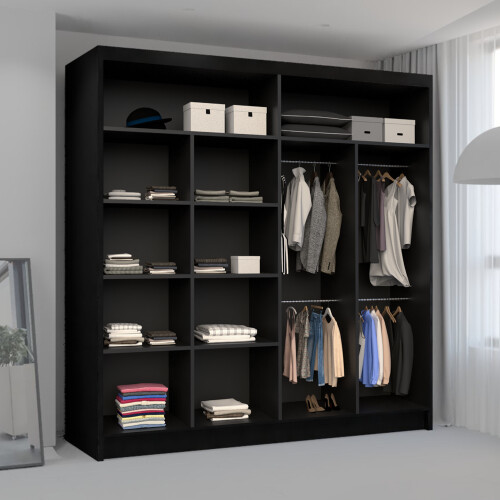 MN Furniture (Black, 203cm) Modern Sliding Wardrobe with Mirror Doors 1