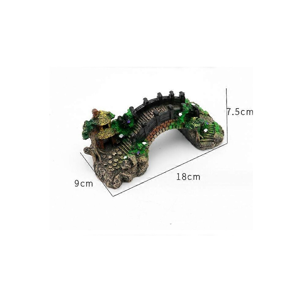 (As Show, One Size) Aquarium Decoration Plants Colorful Bridge Pavilion Tree Rockery Polyresin Cave Ornament Decoration Ocher