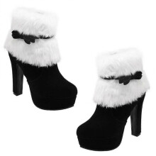 (8, Black) Christmas Winter High Heel Thicken Platform Plush Ankle Shoes Short Boot